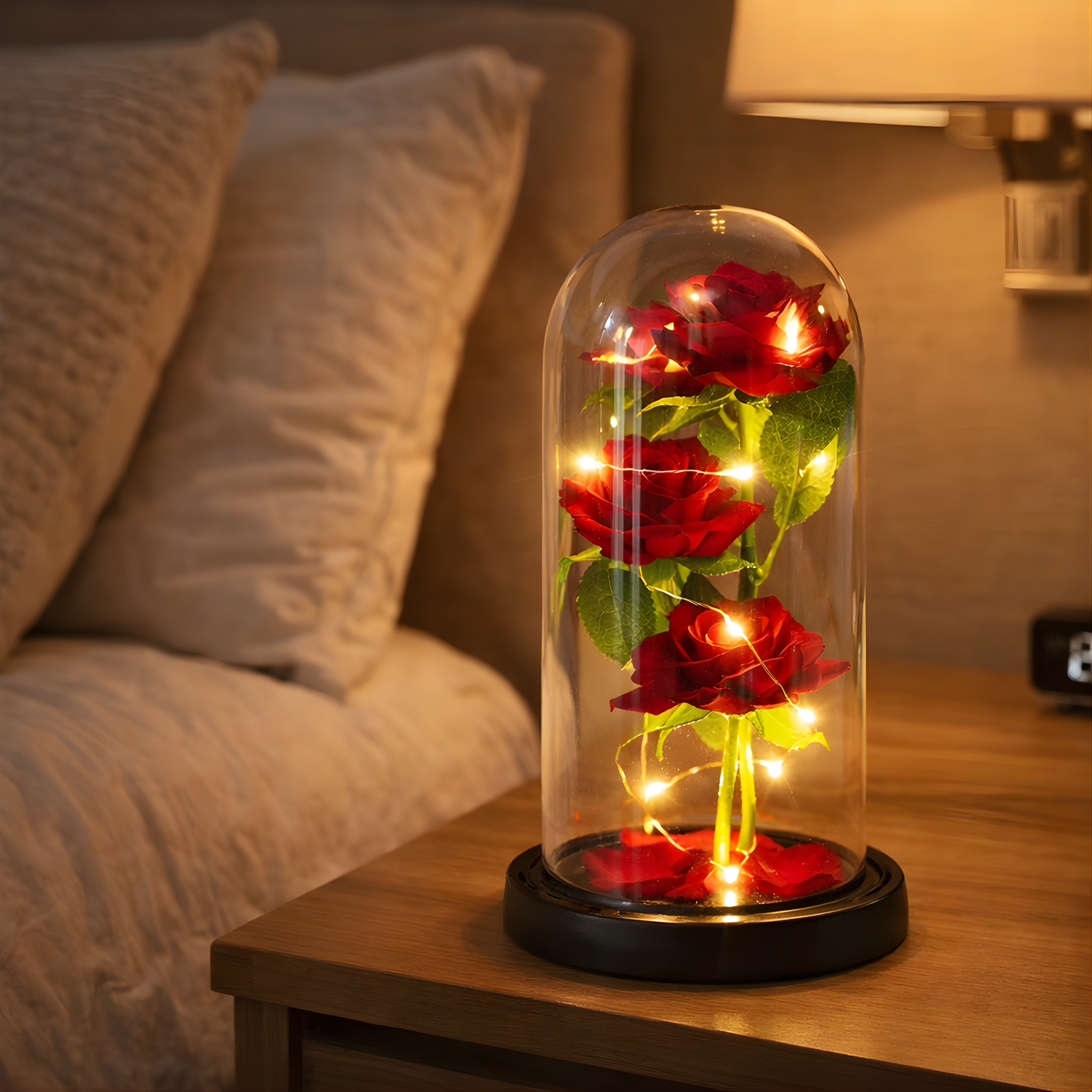 Wieczna róża w szkle z lampkami LED - romantyczna lampka