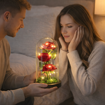 Wieczna róża w szkle z lampkami LED - romantyczna lampka