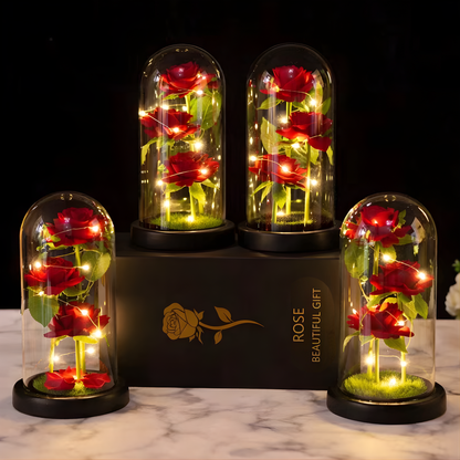Wieczna róża w szkle z lampkami LED - romantyczna lampka