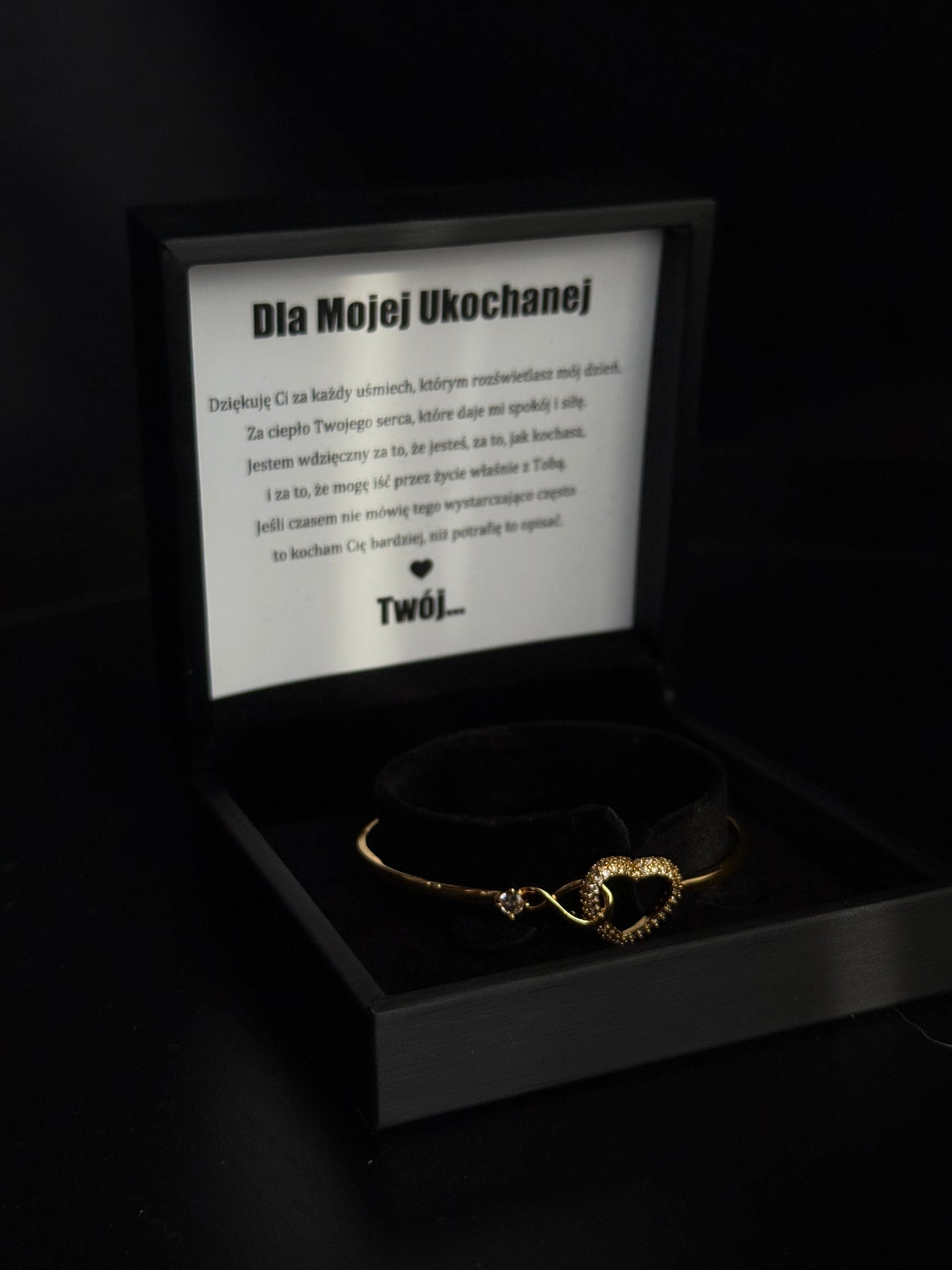 Złota bransoletka z sercem – pozłacana 18K złotem, elegancki prezent + kartka z wyznaniem
