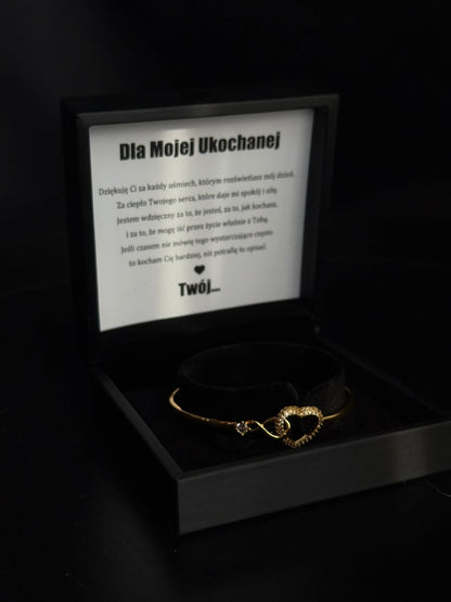 Złota bransoletka z sercem – pozłacana 18K złotem, elegancki prezent + kartka z wyznaniem