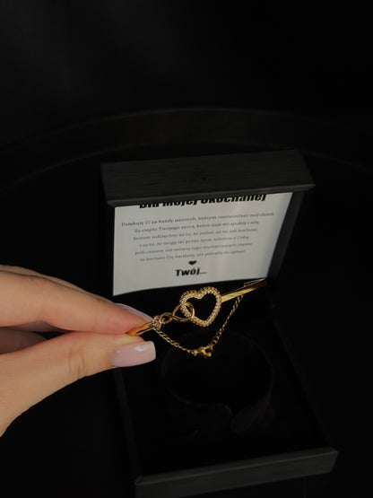 Złota bransoletka z sercem – pozłacana 18K złotem, elegancki prezent + kartka z wyznaniem