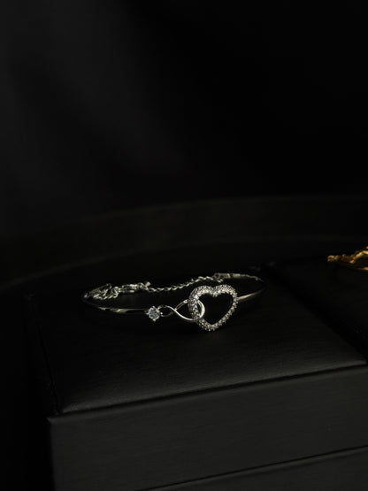 Srebrna bransoletka z sercem – pozłacana 18K białym złotem, elegancki prezent + kartka z wyznaniem