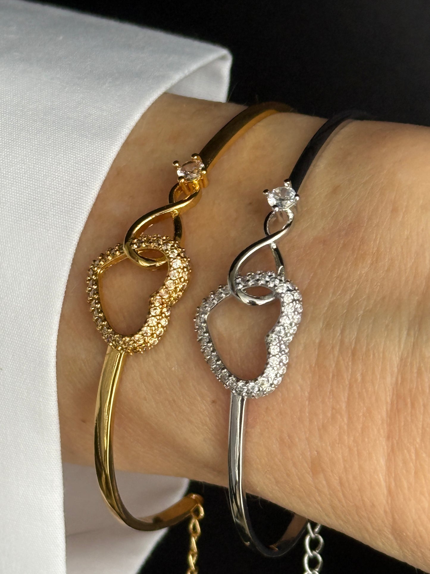 Srebrna bransoletka z sercem – pozłacana 18K białym złotem, elegancki prezent + kartka z wyznaniem