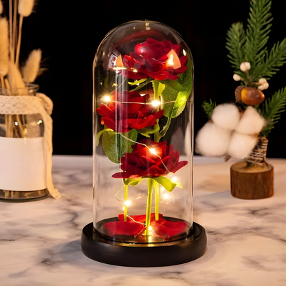 Wieczna róża w szkle z lampkami LED - romantyczna lampka